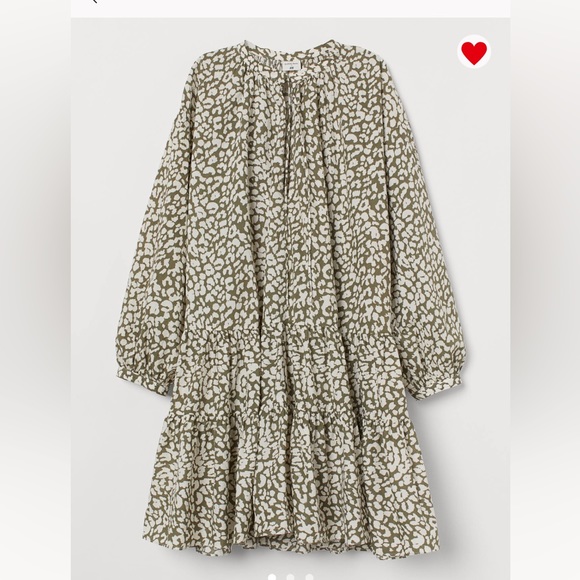 H&M hm Tiered Patterned Wide-cut V neck Tunic Mini Dress Cotton Cover Up XS NWT - Picture 7 of 16